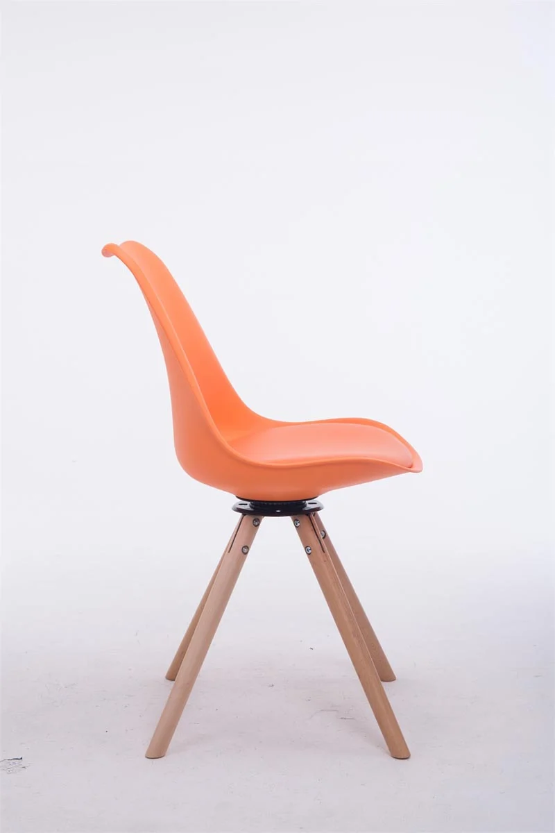 Chaise de salle à manger x1 chaise visiteur assise pivotant à 360° en plastique et PVC orange piètement en bois rond clair 10_0008486