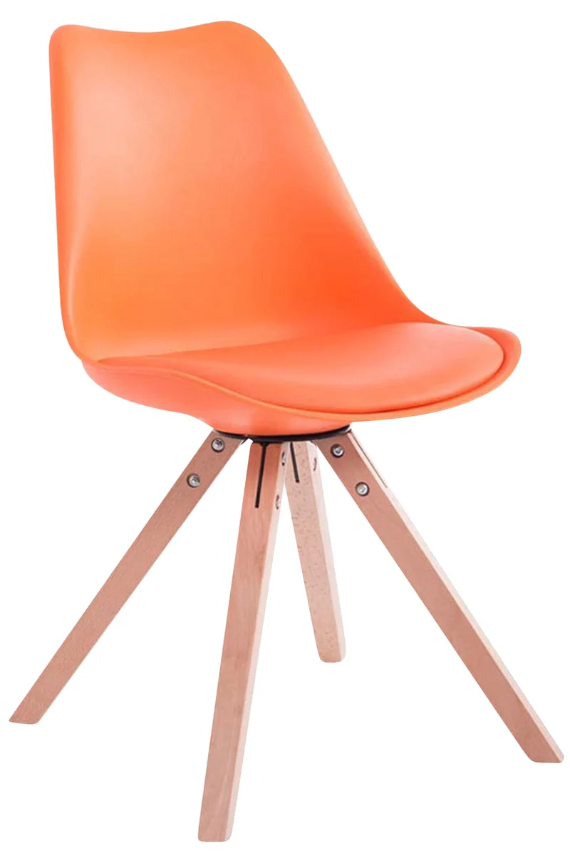 4 chaises de salle à manger style scandinave en synthétique et plastique orange pieds carré en bois clair CDS10368