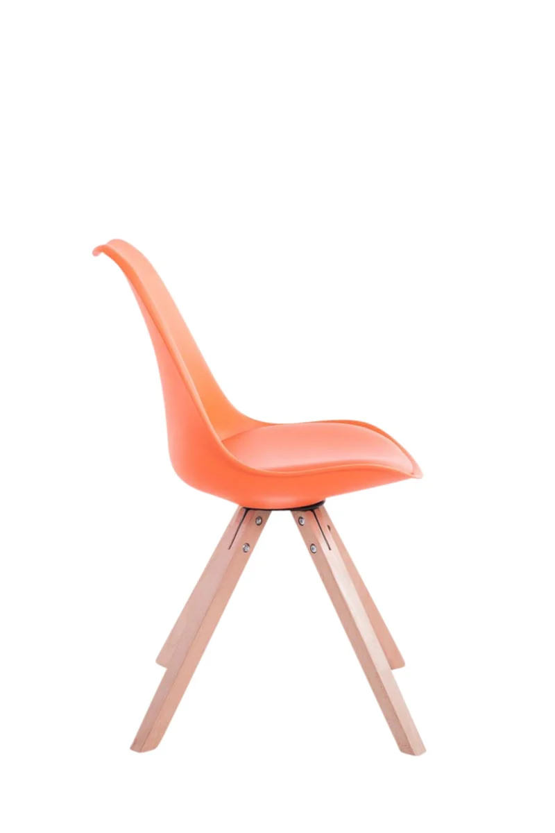 4 chaises de salle à manger style scandinave en synthétique et plastique orange pieds carré en bois clair CDS10368
