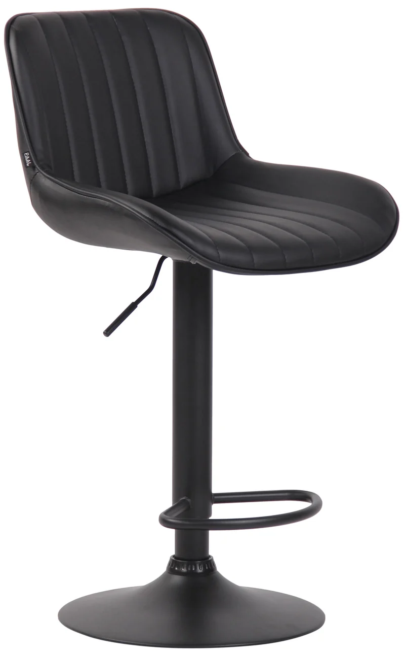 Lot de 2 tabourets de bar chaises hautes en PVC noir coutures verticales support en métal noir 10_0004281