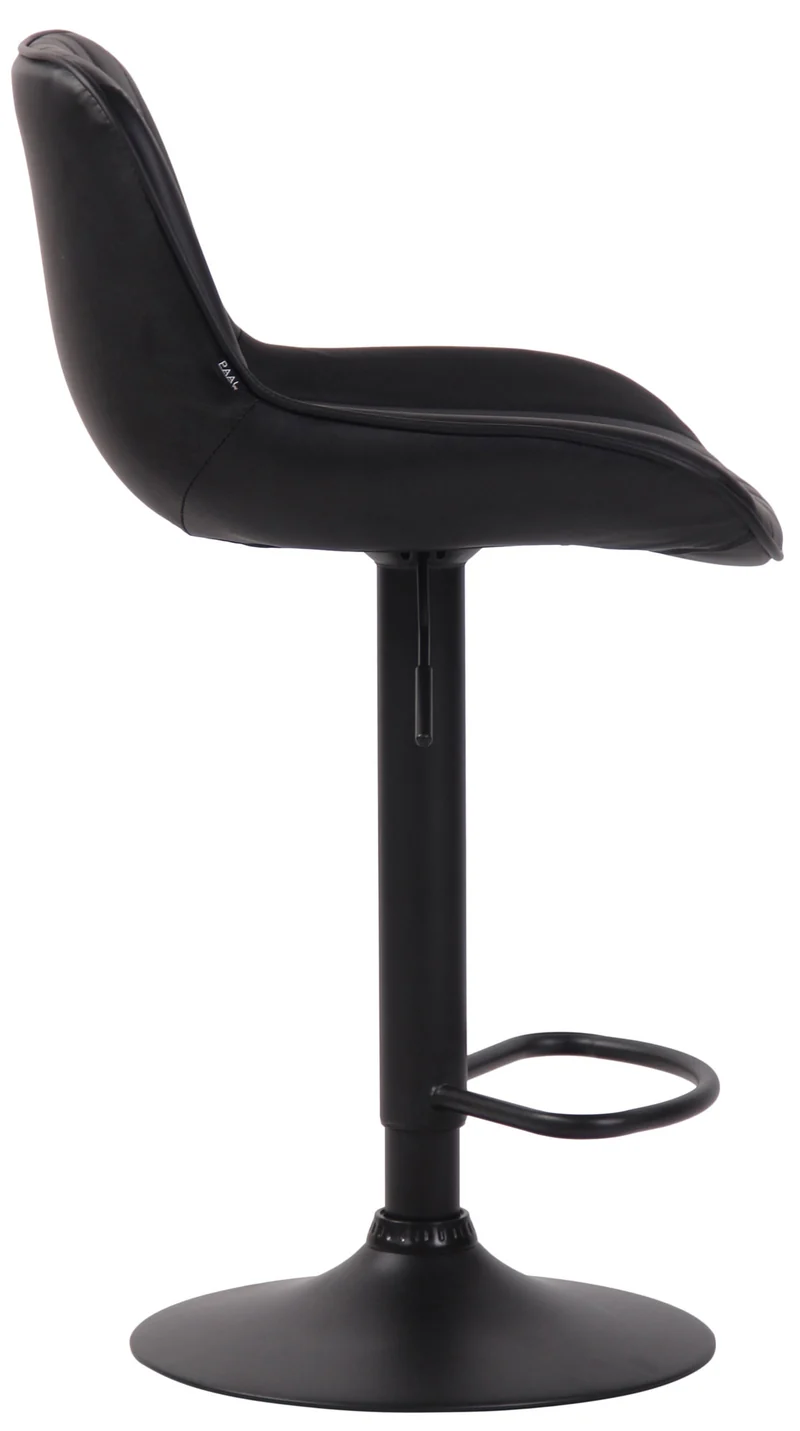 Tabouret de bar chaise haute x1 en PVC noir coutures verticales support en métal noir 10_0005101