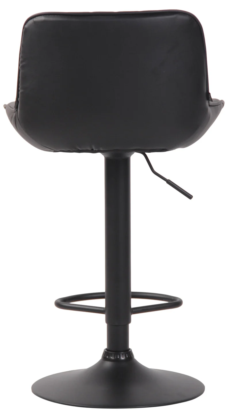 Tabouret de bar chaise haute x1 en PVC noir coutures verticales support en métal noir 10_0005101