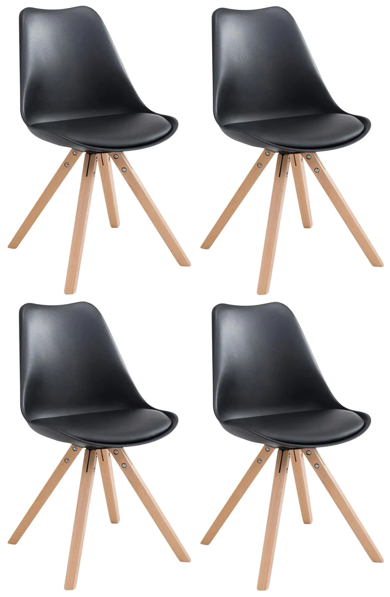 4 chaises de salle à manger style scandinave en synthétique et plastique noir pieds carré en bois clair CDS10370