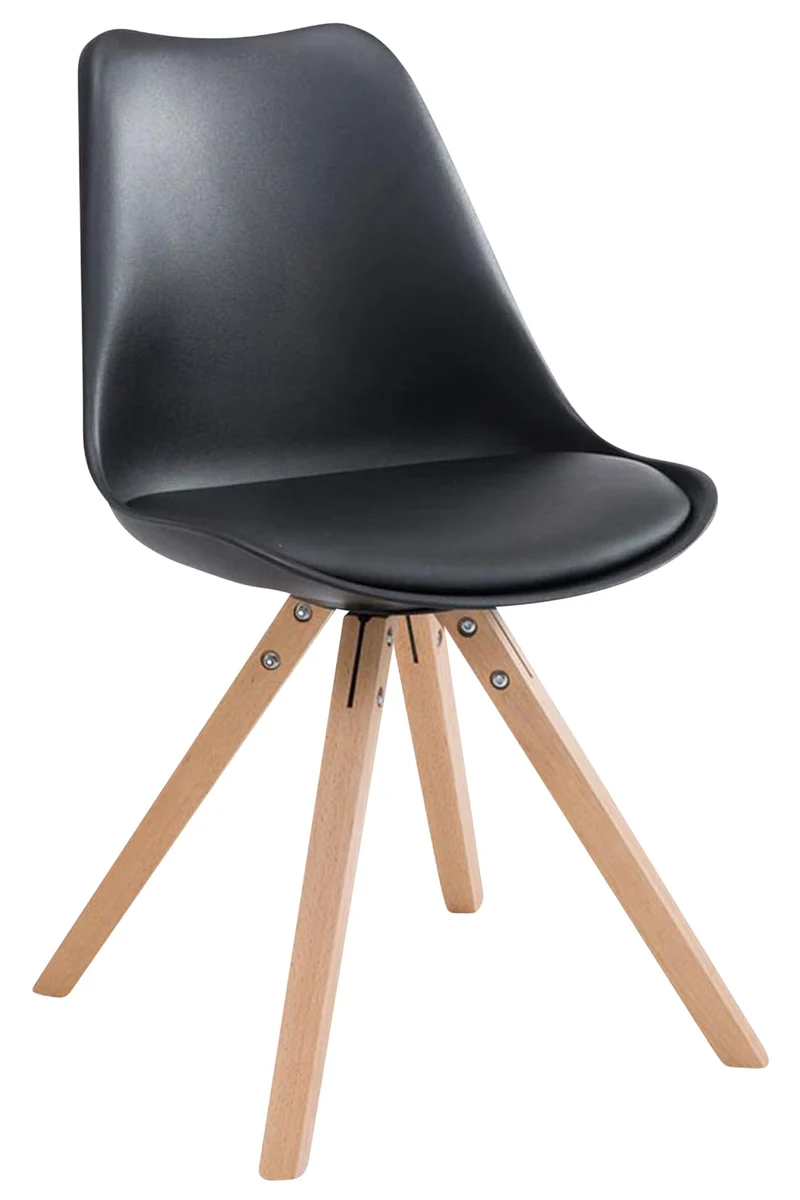 4 chaises de salle à manger style scandinave en synthétique et plastique noir pieds carré en bois clair CDS10370