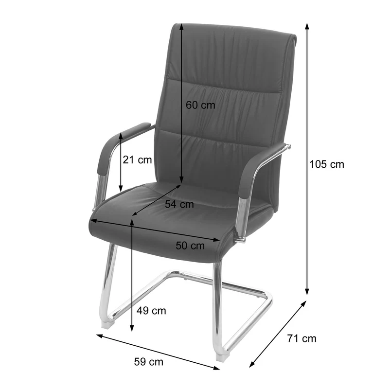 Fauteuil de bureau sans roulettes chaise de conférence avec accoudoirs en PVC noir 04_0001927
