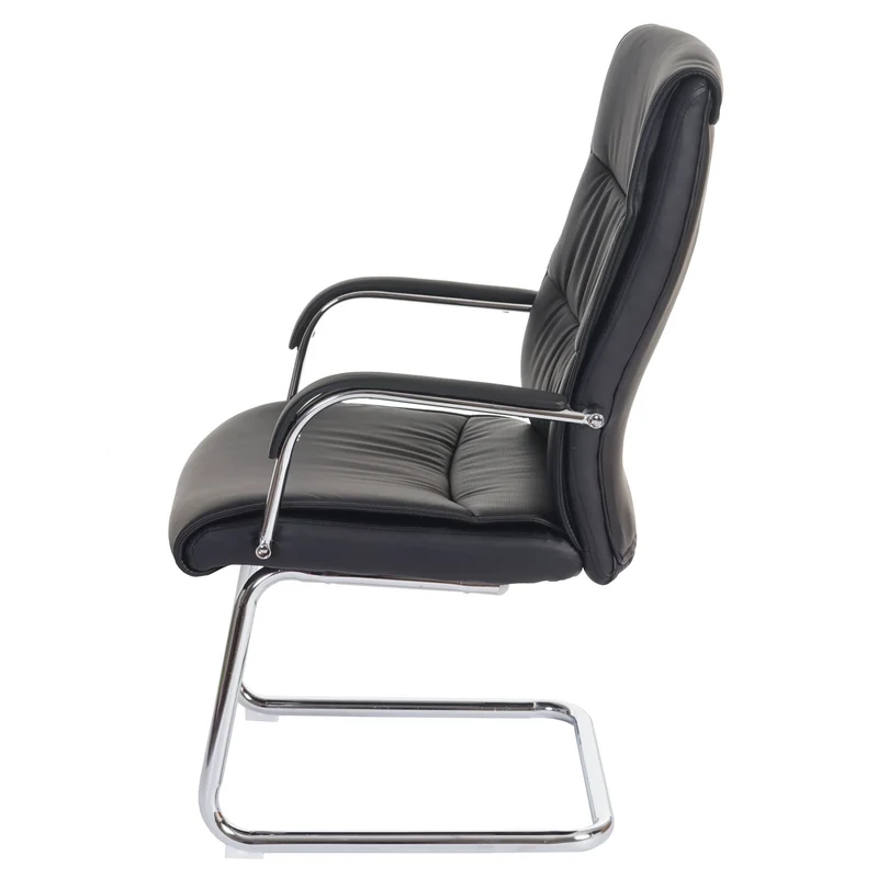 Fauteuil de bureau sans roulettes chaise de conférence avec accoudoirs en PVC noir 04_0001927
