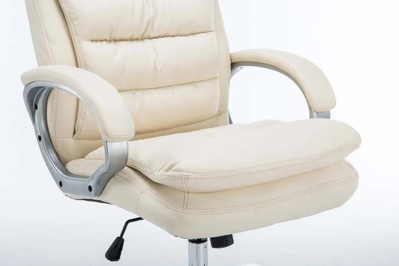 Fauteuil de bureau sur roulettes avec mécanisme de bascule jusqu'à 235 kg en PVC crème et métal chromé 10_0002397