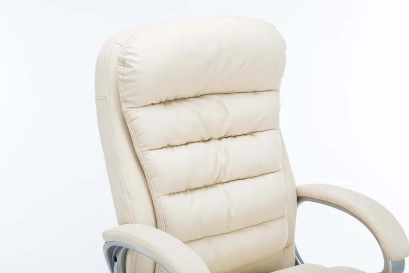 Fauteuil de bureau sur roulettes avec mécanisme de bascule jusqu'à 235 kg en PVC crème et métal chromé 10_0002397