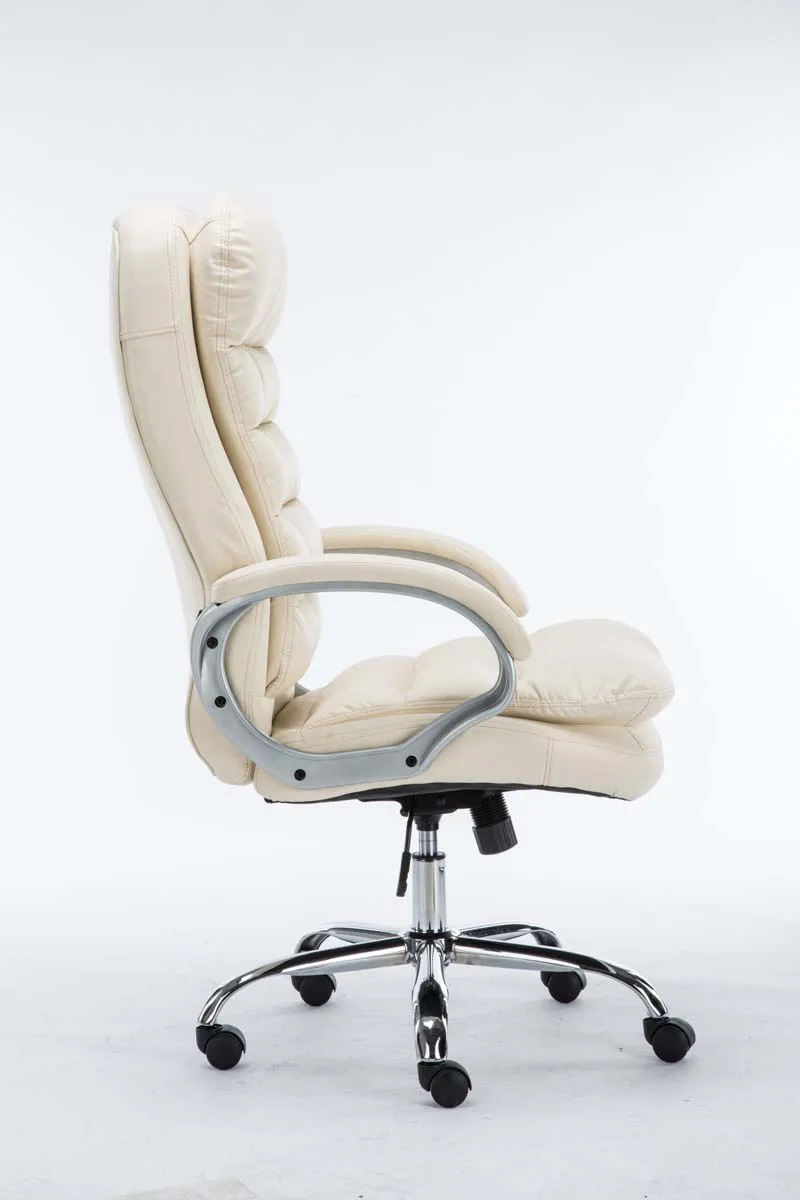 Fauteuil de bureau sur roulettes avec mécanisme de bascule jusqu'à 235 kg en PVC crème et métal chromé 10_0002397