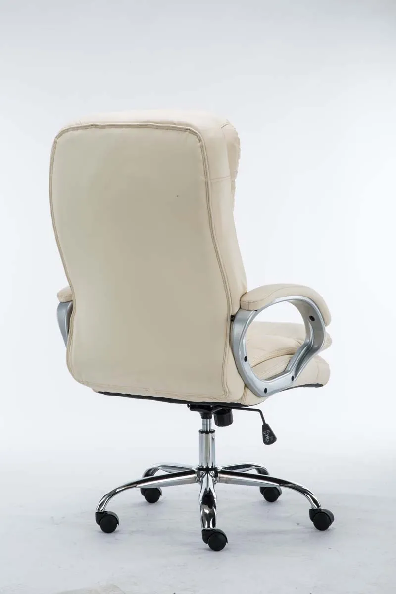 Fauteuil de bureau sur roulettes avec mécanisme de bascule jusqu'à 235 kg en PVC crème et métal chromé 10_0002397