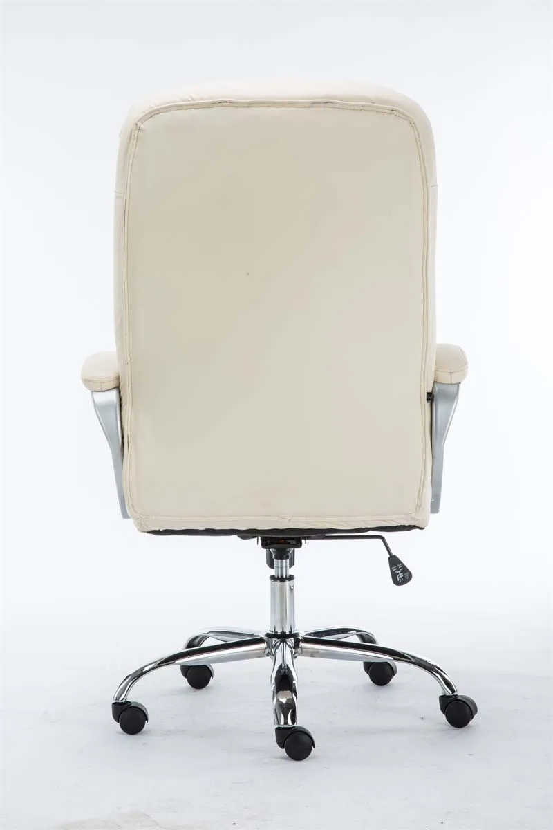 Fauteuil de bureau sur roulettes avec mécanisme de bascule jusqu'à 235 kg en PVC crème et métal chromé 10_0002397