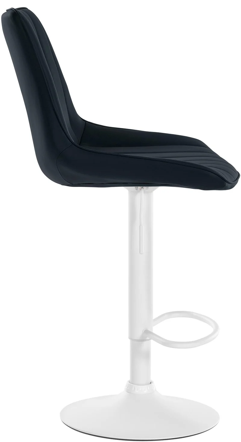 Tabouret de bar x1 réglable en hauteur pivotant à 360° assise en PVC noir couture verticale pied métal blanc 10_0005425