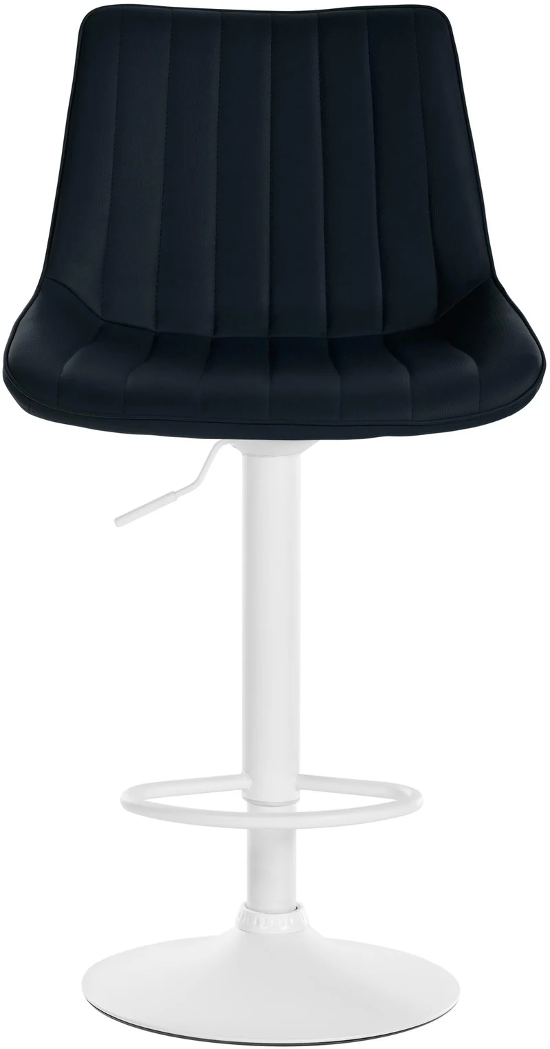 Tabouret de bar x1 réglable en hauteur pivotant à 360° assise en PVC noir couture verticale pied métal blanc 10_0005425