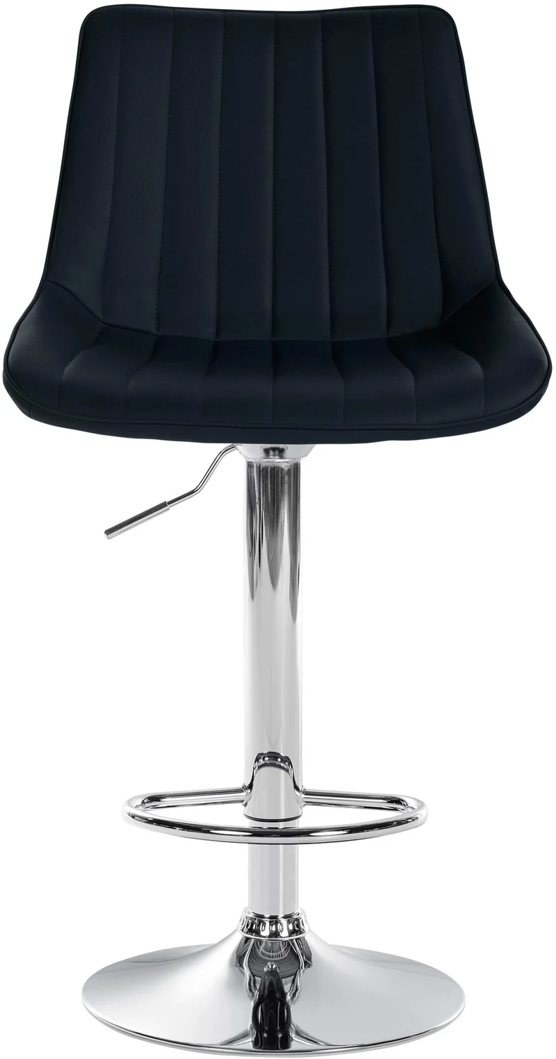 Tabouret de bar x1 réglable en hauteur pivotant à 360° assise en PVC noir couture verticale pied métal aspect chromé 10_0005421