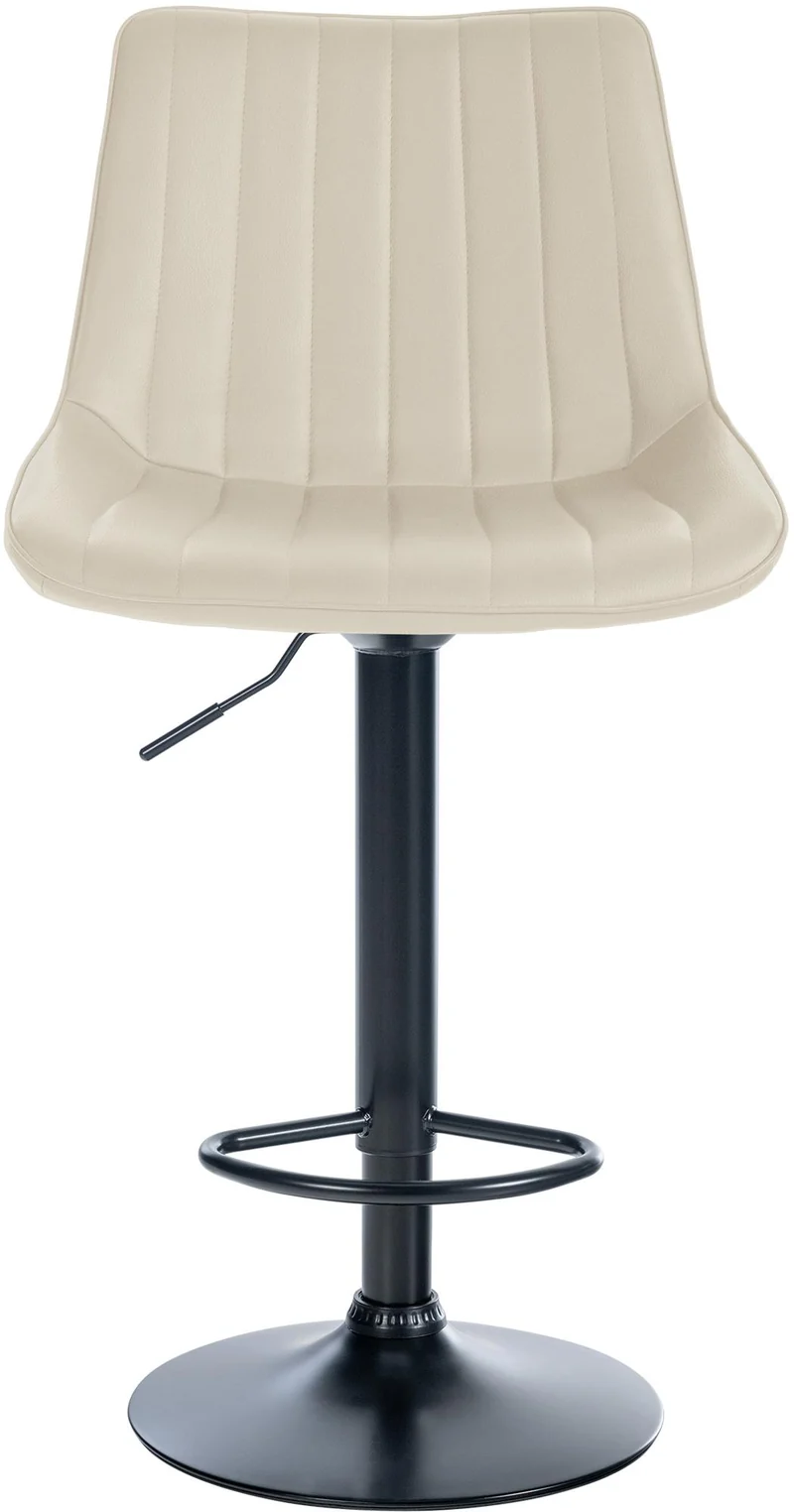 Lot de 2 tabourets de bar réglable en hauteur pivotant à 360° assise en similicuir crème couture verticale pied métal noir 10_0006779