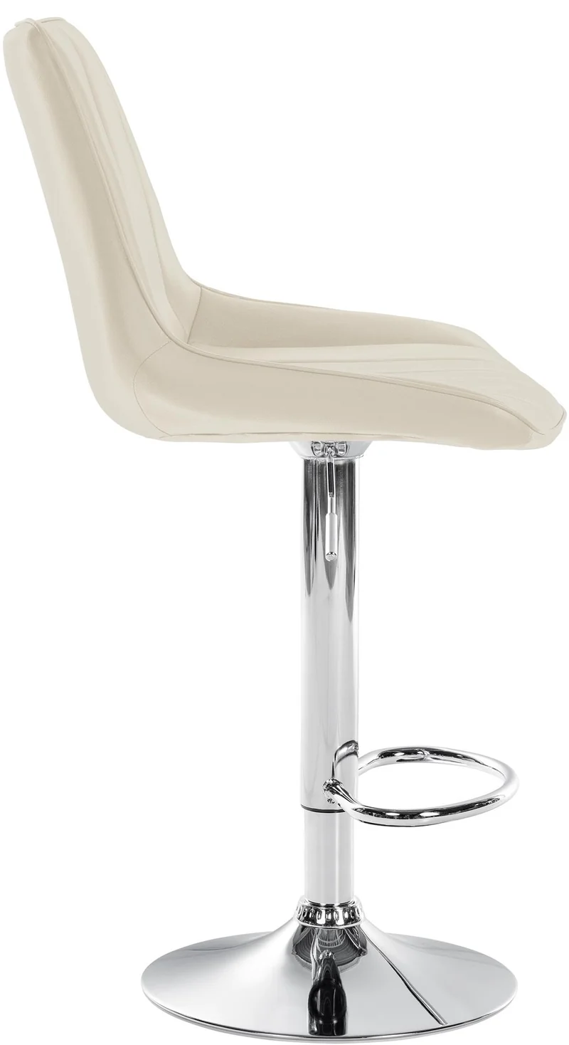 Tabouret de bar x1 réglable en hauteur pivotant à 360° assise en similicuir crème couture verticale pied métal chromé 10_0006558