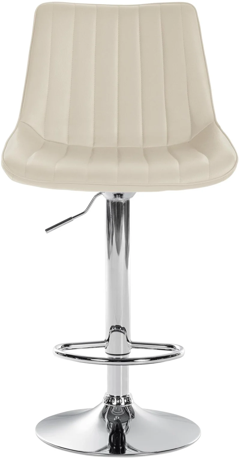 Tabouret de bar x1 réglable en hauteur pivotant à 360° assise en similicuir crème couture verticale pied métal chromé 10_0006558