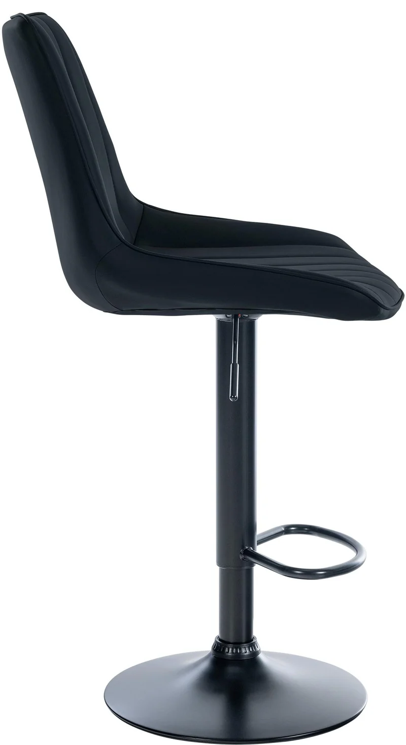 Lot de 2 tabourets de bar réglable en hauteur pivotant à 360° assise en PVC noir couture verticale pied métal noir 10_0004423