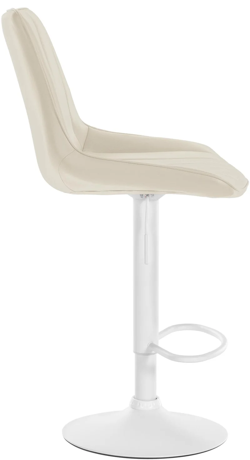 Lot de 2 tabourets de bar réglable en hauteur pivotant à 360° assise en similicuir crème couture verticale pied métal blanc 10_0006777