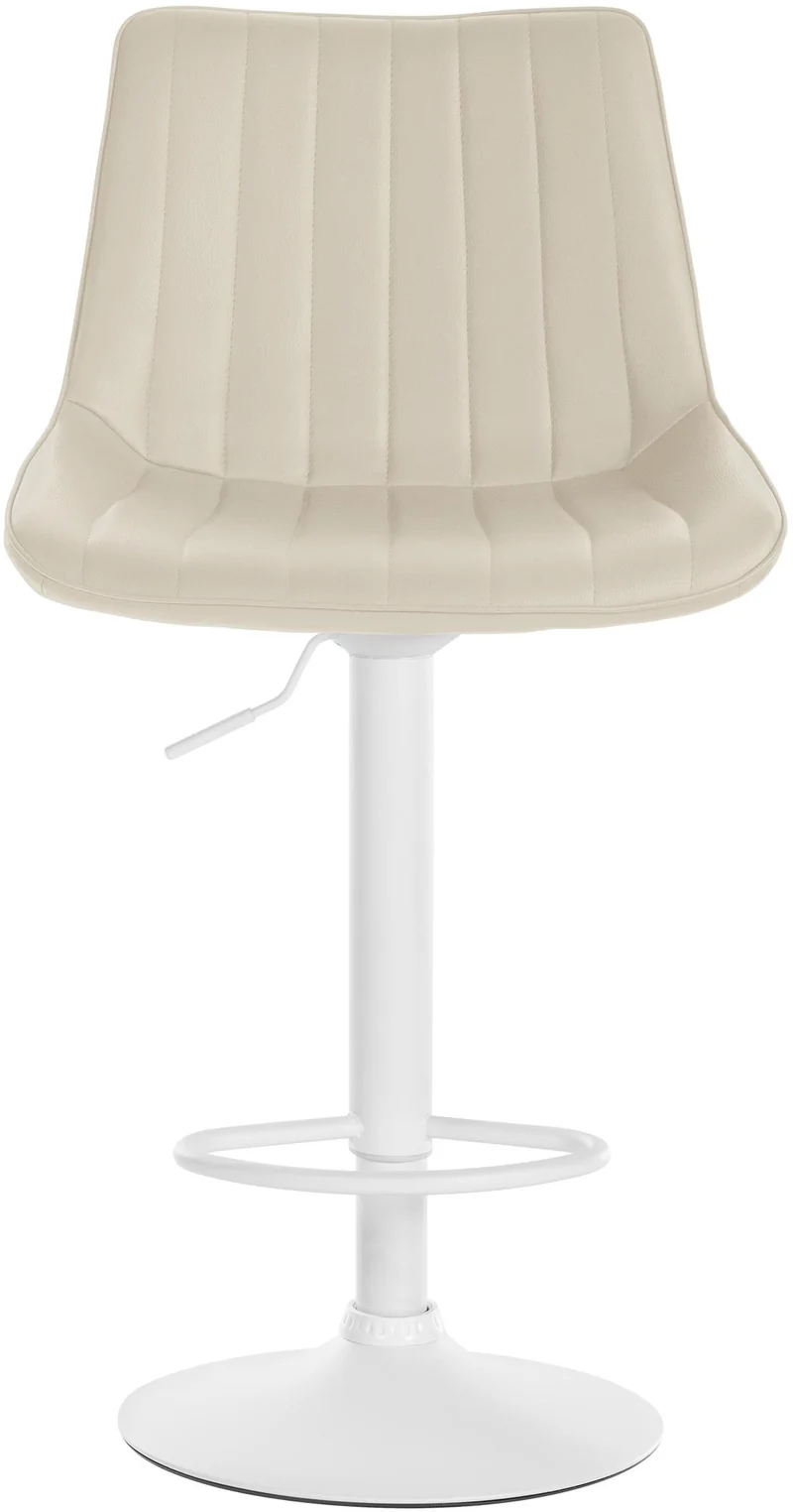 Lot de 2 tabourets de bar réglable en hauteur pivotant à 360° assise en similicuir crème couture verticale pied métal blanc 10_0006777
