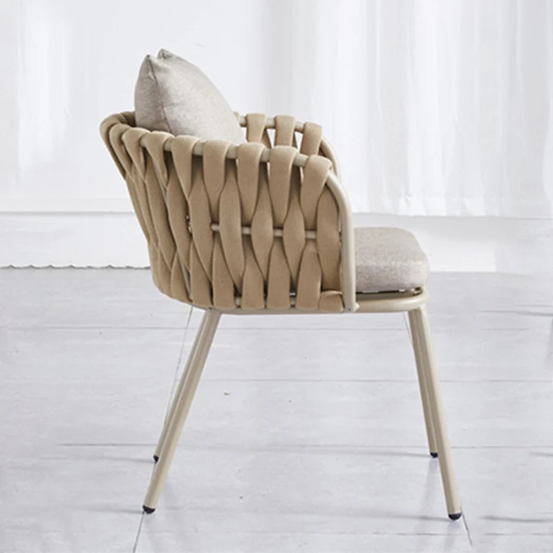 Modern Aluminum Outdoor Dining Chair With Woven Backrest - Waterproof Cushion Accent Chair For Outdoor