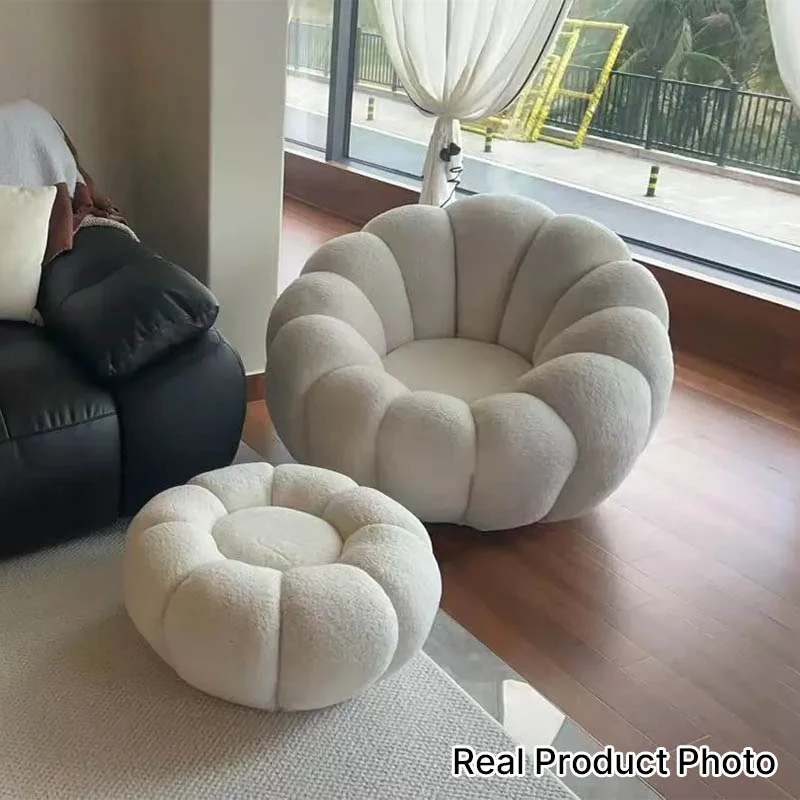 Nordic-Style Swivel Pumpkin Accent Chair - Skin-Friendly Sherpa Fabric & Soft Sitting Sofa Chair For Living Room
