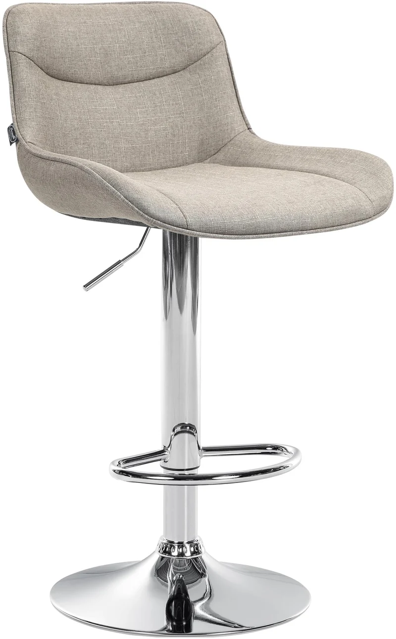 Tabouret de bar x1 pivotant forme ergonomique surpiqûres décoratives en tissu taupe cadre en métal chromé 10_0005769