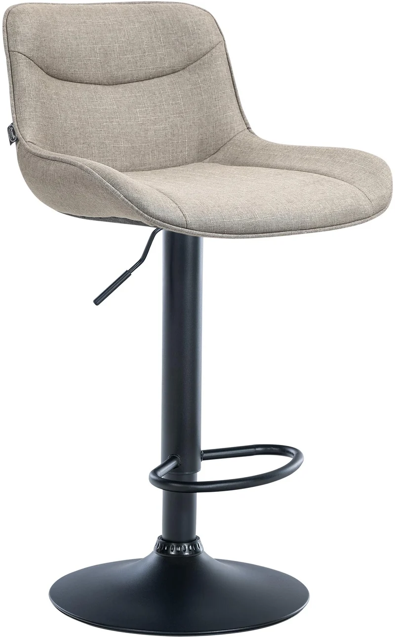 Tabouret de bar x1 pivotant forme ergonomique surpiqûres décoratives en tissu taupe cadre en métal noir 10_0005765