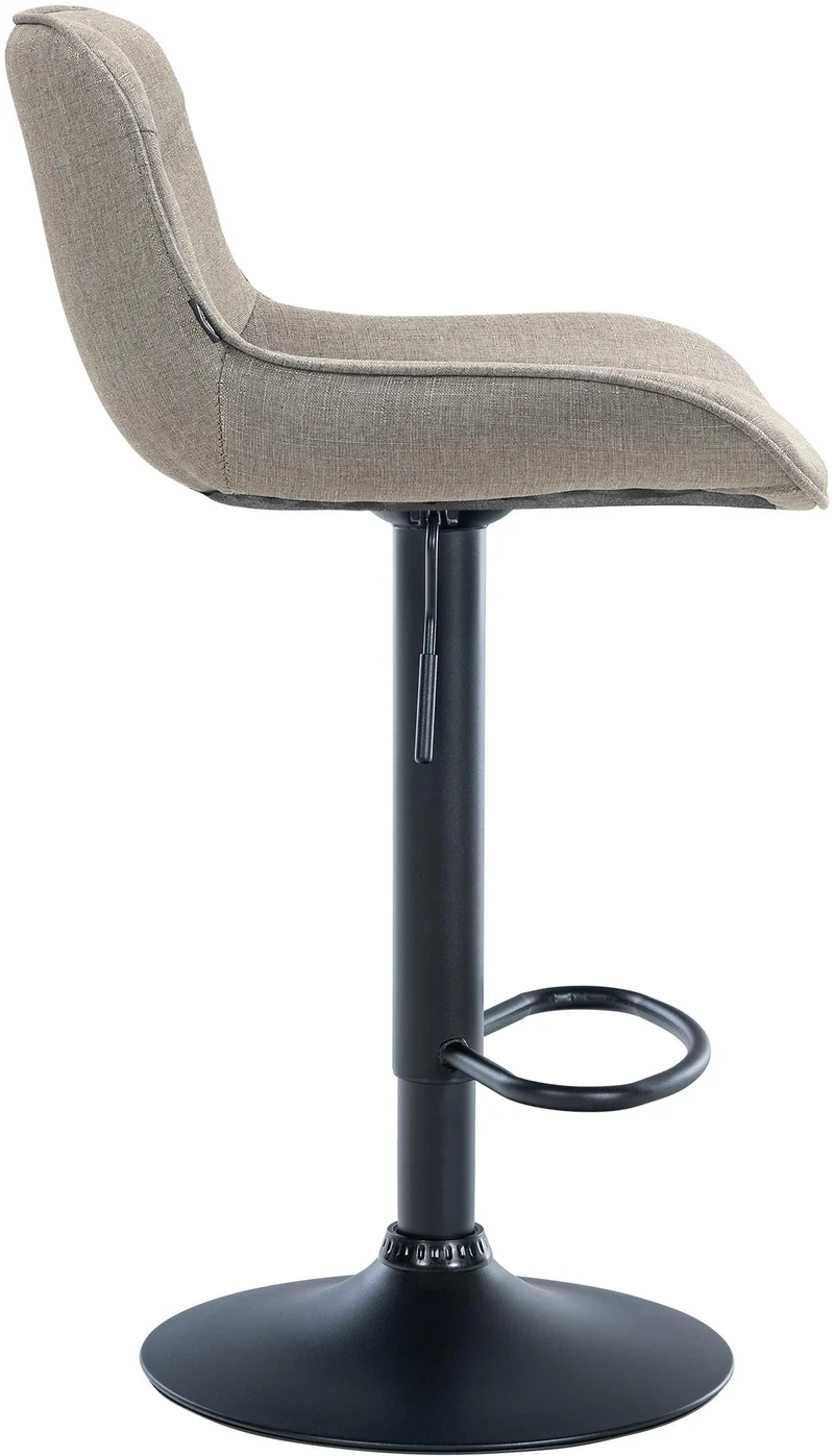 Tabouret de bar x1 pivotant forme ergonomique surpiqûres décoratives en tissu taupe cadre en métal noir 10_0005765