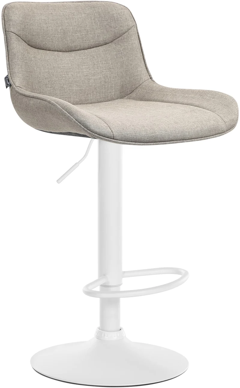 Tabouret de bar x1 pivotant forme ergonomique surpiqûres décoratives en tissu taupe cadre en métal blanc 10_0005762