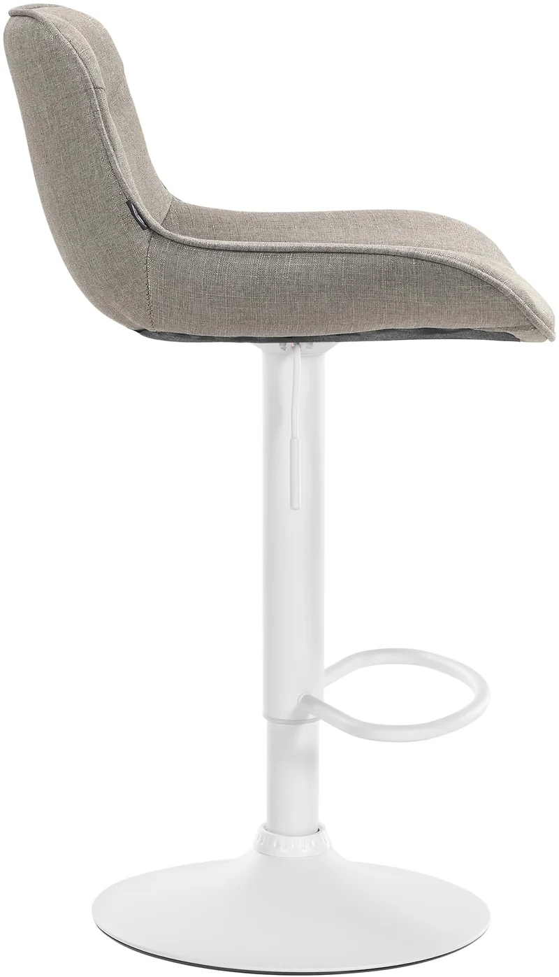Tabouret de bar x1 pivotant forme ergonomique surpiqûres décoratives en tissu taupe cadre en métal blanc 10_0005762