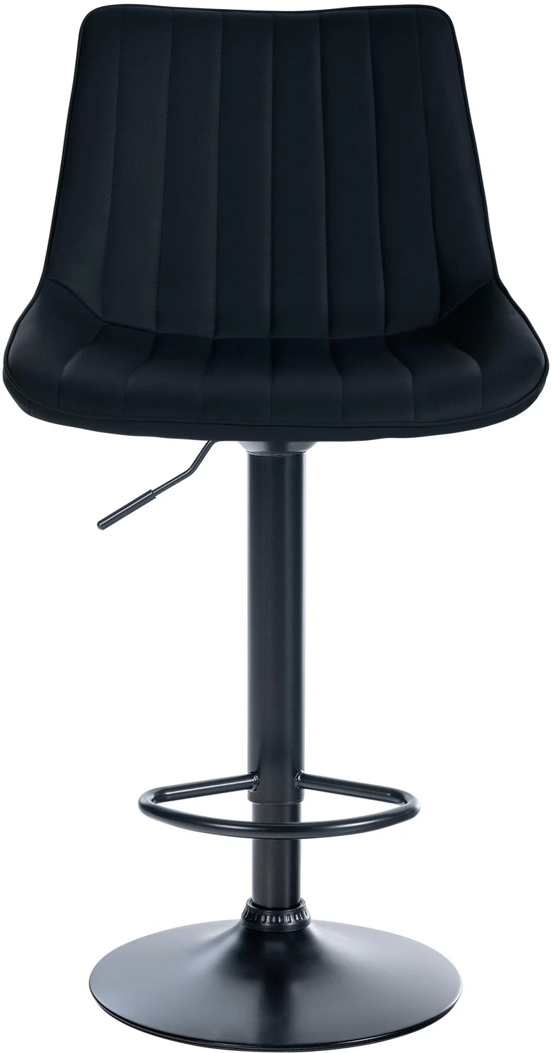 Tabouret de bar x1 réglable en hauteur pivotant à 360° assise en PVC noir couture verticale pied métal noir 10_0005423