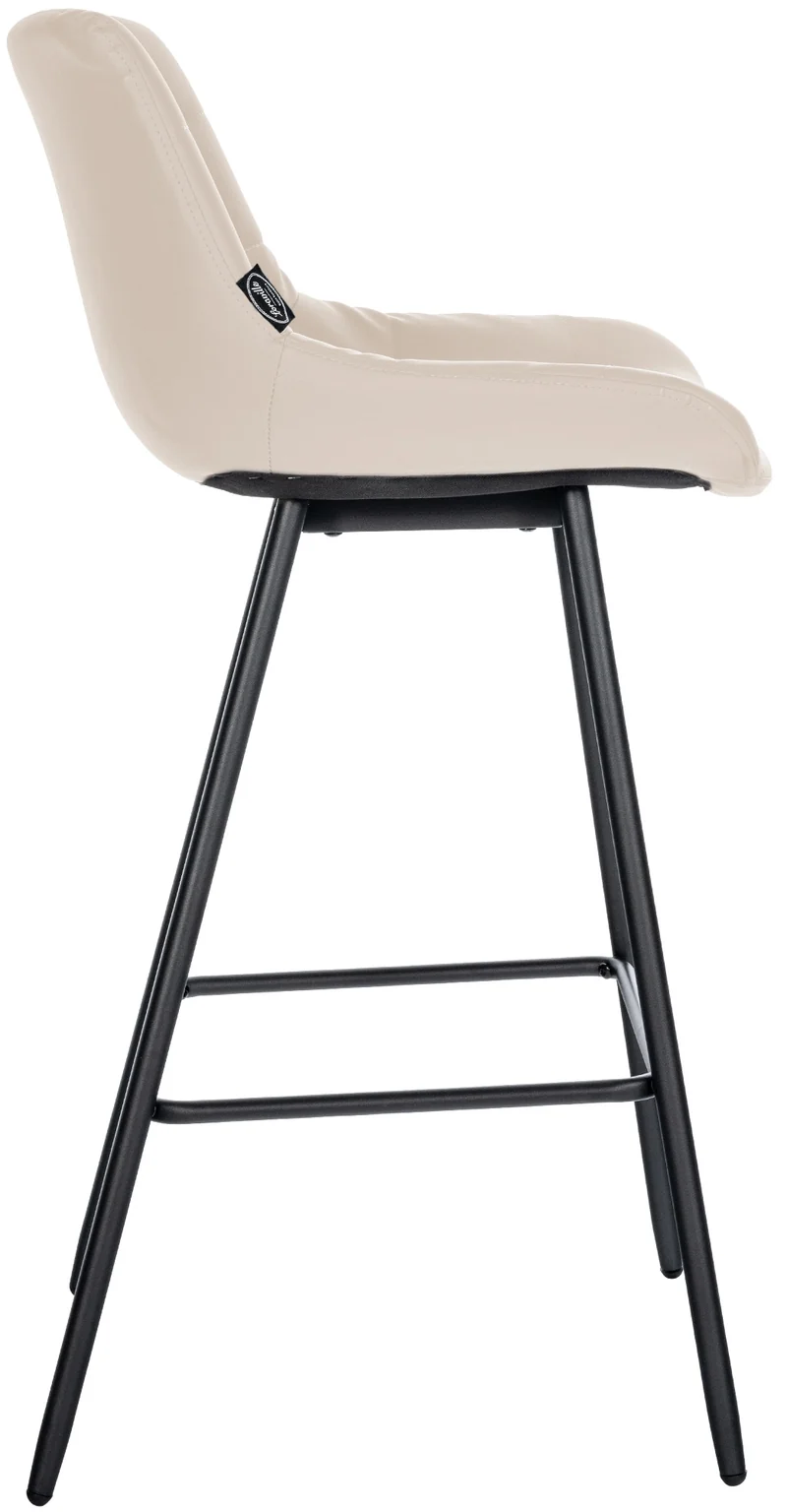 Tabouret de bar x1 avec repose-pieds revêtement en PVC crème piètement à quatre pieds en métal noir 10_0005457