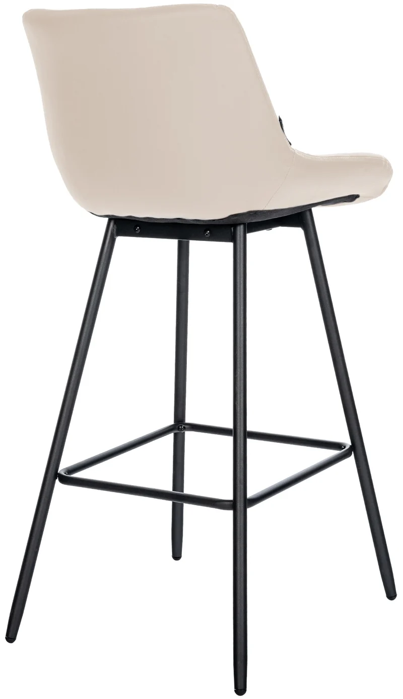 Tabouret de bar x1 avec repose-pieds revêtement en PVC crème piètement à quatre pieds en métal noir 10_0005457