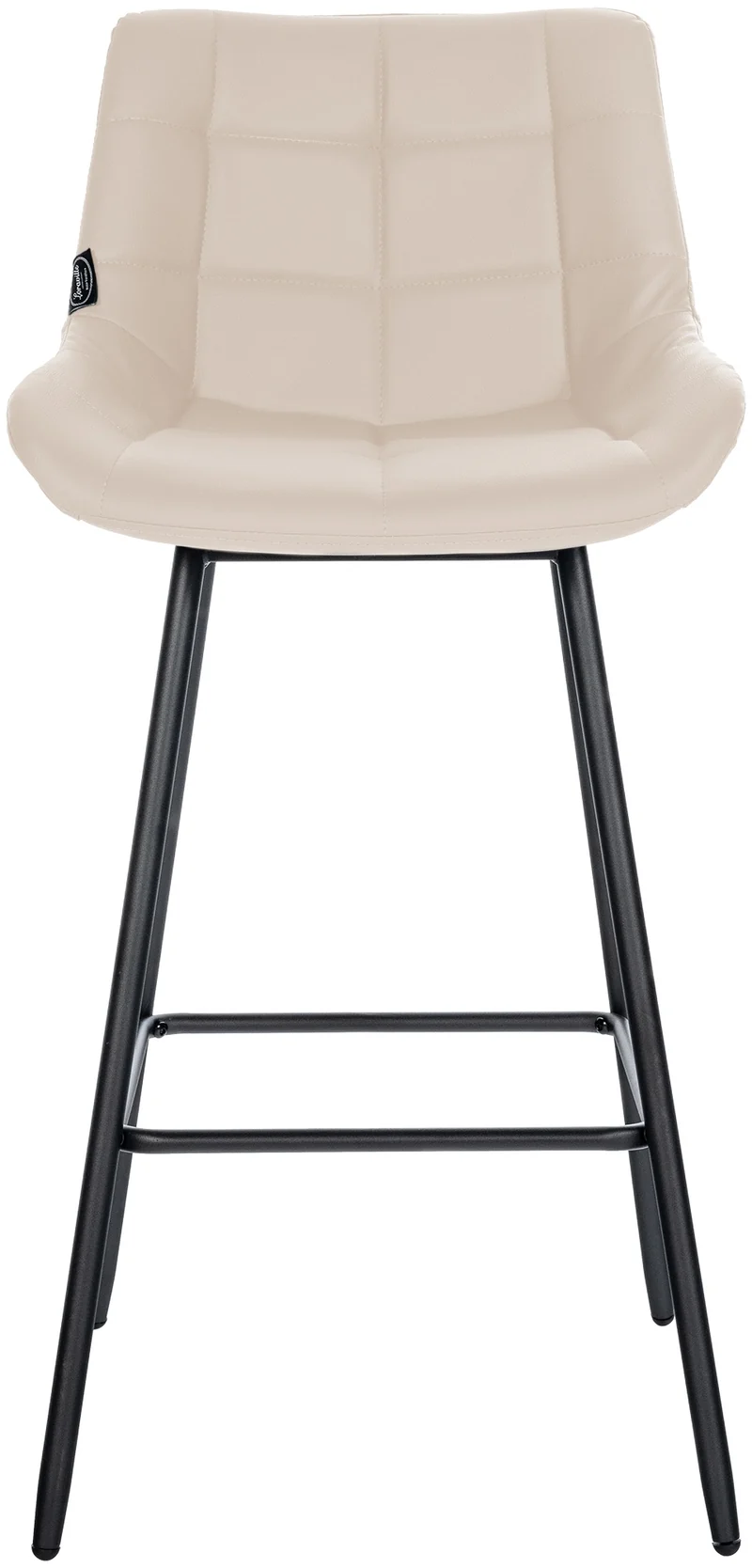 Tabouret de bar x1 avec repose-pieds revêtement en PVC crème piètement à quatre pieds en métal noir 10_0005457