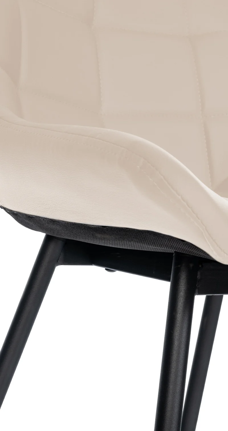 Tabouret de bar x1 avec repose-pieds revêtement en PVC crème piètement à quatre pieds en métal noir 10_0005457