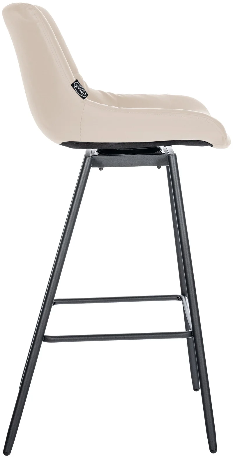 Tabouret de bar pivotant x1 avec repose-pieds revêtement en PVC crème piètement à quatre pieds en métal noir 10_0005468