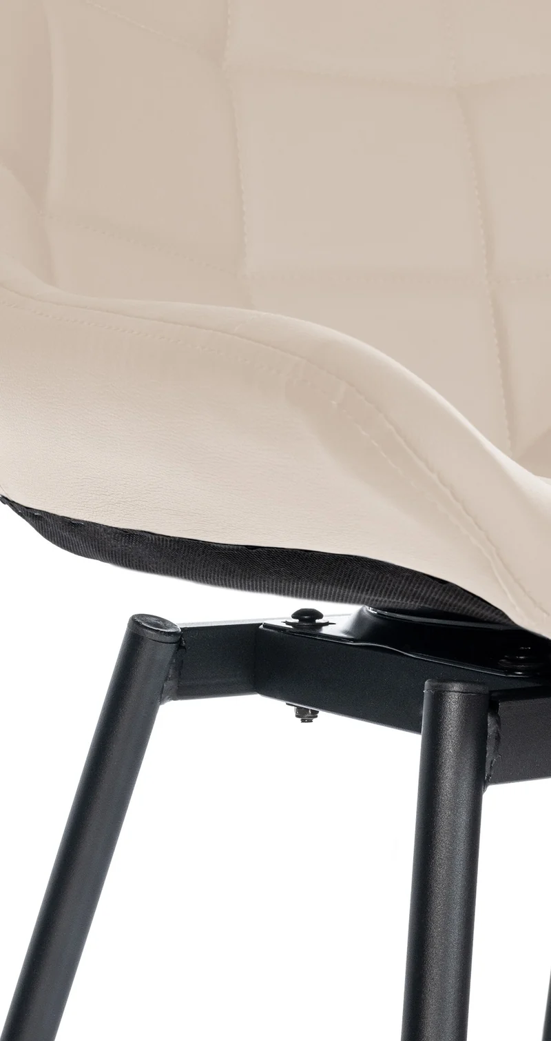 Tabouret de bar pivotant x1 avec repose-pieds revêtement en PVC crème piètement à quatre pieds en métal noir 10_0005468