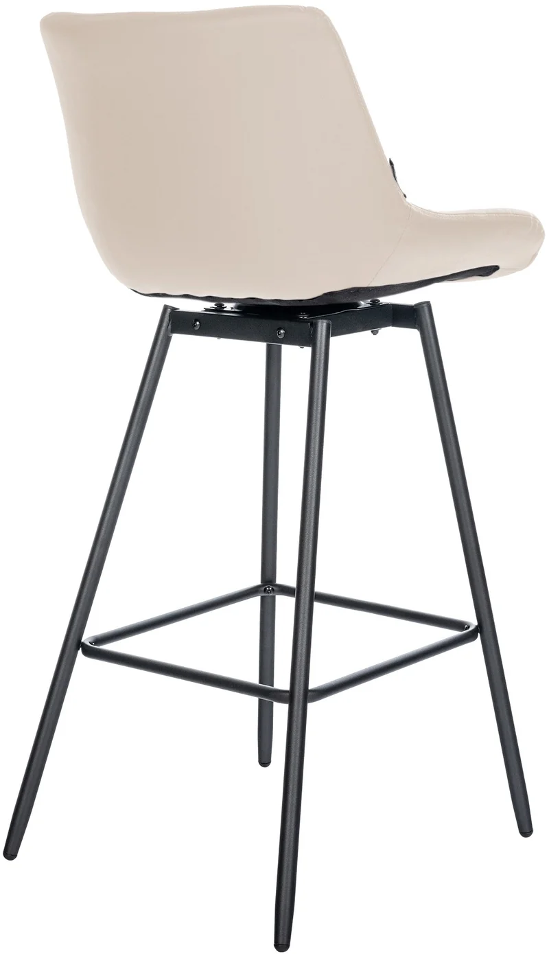 Tabouret de bar pivotant x1 avec repose-pieds revêtement en PVC crème piètement à quatre pieds en métal noir 10_0005468