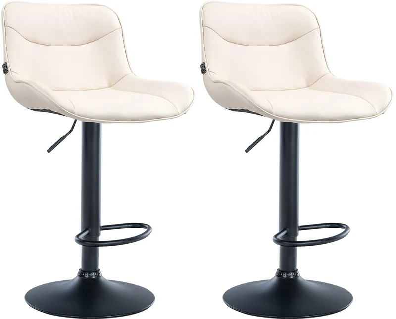 Lot de 2 tabourets de bar x1 avec coutures décoratives en PVC crème pied en trompette métal noir 10_0004455