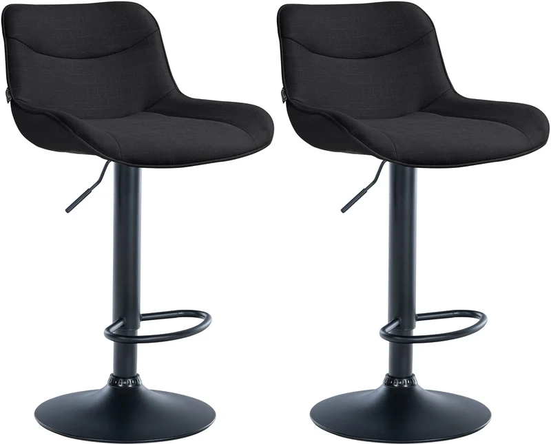 Lot de 2 tabourets de bar x1 avec coutures décoratives en tissu noir pied en trompette métal noir 10_0004461
