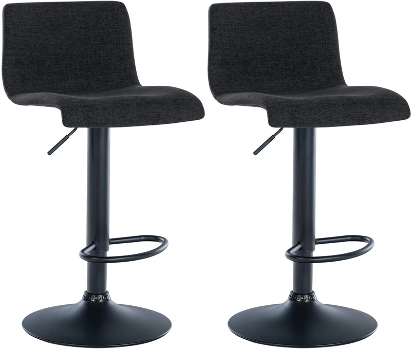 Lot de 2 tabourets de bar design simple avec repose-pieds en tissu noir pieds en métal noir 10_0004054