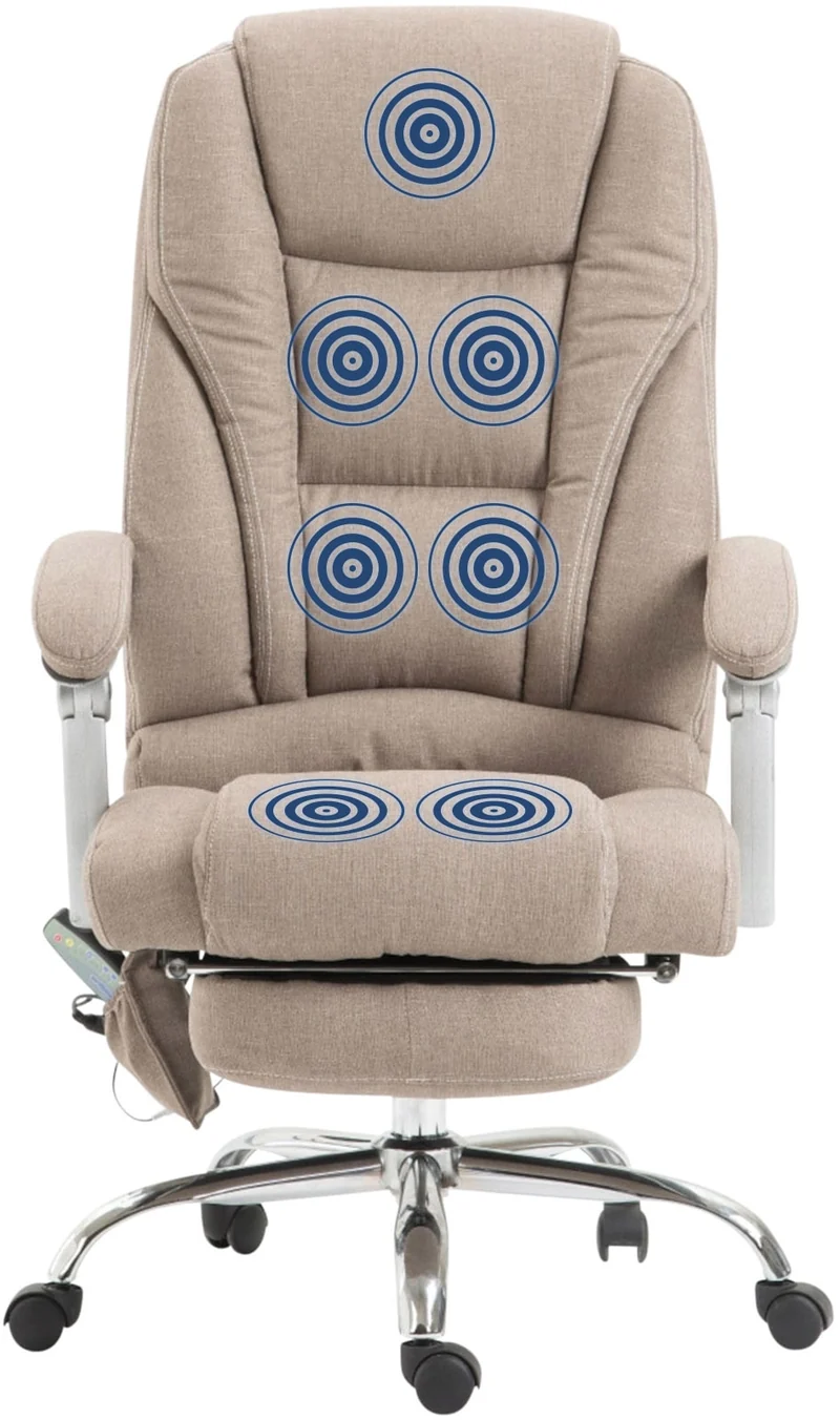 Fauteuil de bureau avec fonction massage et repose-pieds ajustables en tissu taupe 10_0002593