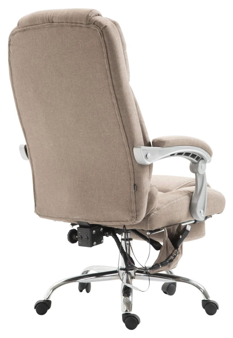 Fauteuil de bureau avec fonction massage et repose-pieds ajustables en tissu taupe 10_0002593