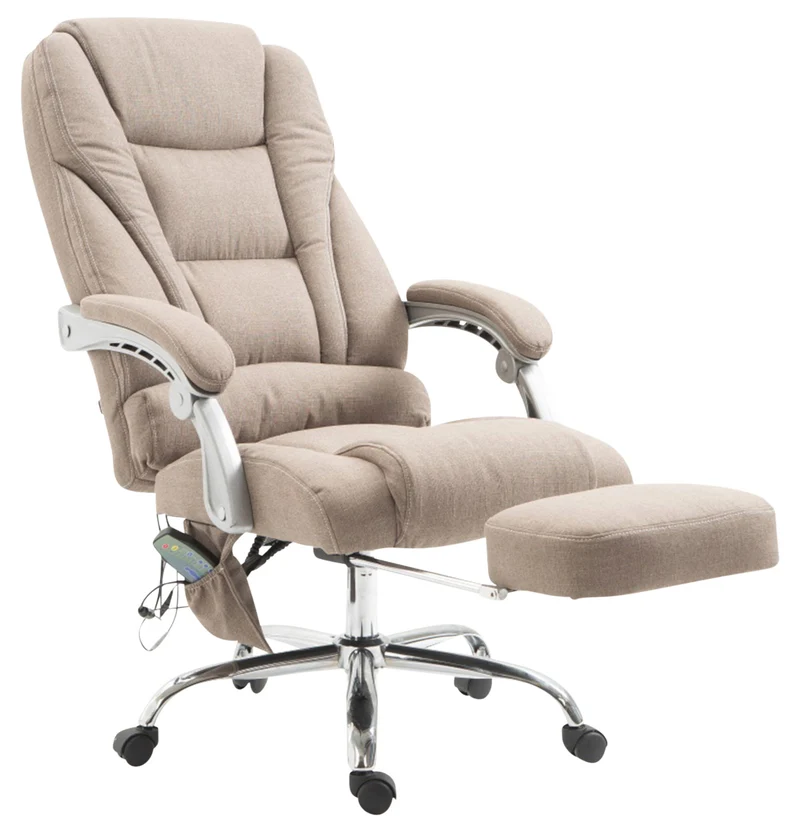 Fauteuil de bureau avec fonction massage et repose-pieds ajustables en tissu taupe 10_0002593