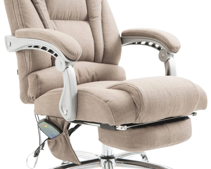 Fauteuil de bureau avec fonction massage et repose-pieds ajustables en tissu taupe 10_0002593