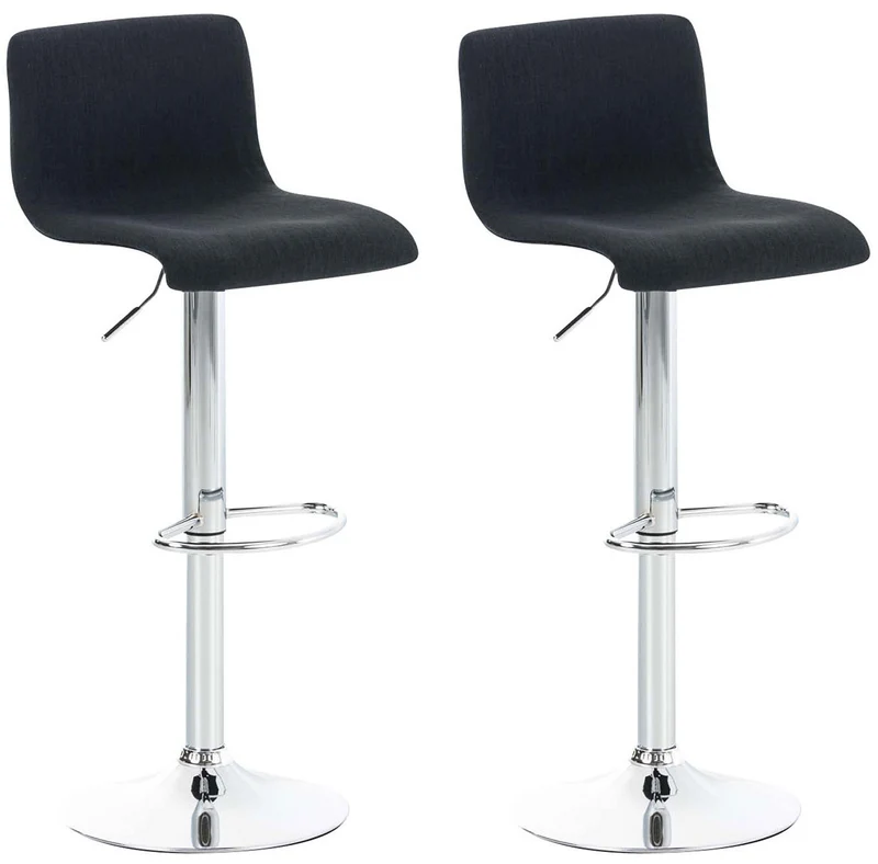 Set de 2 tabourets de bar repose-pied confortable en tissu noir et métal chromé 10_0004208