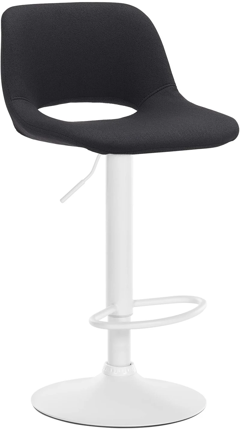Tabouret de bar chaise haute x1 avec repose-pieds en tissu noir piètement métallique blanc 10_0004619