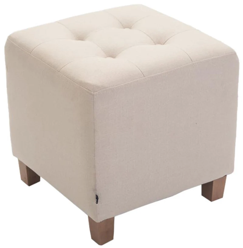Lot de 2 poufs carrés en tissu crème avec pieds en bois 45x45 cm – Assise capitonnée élégante 10_0006592