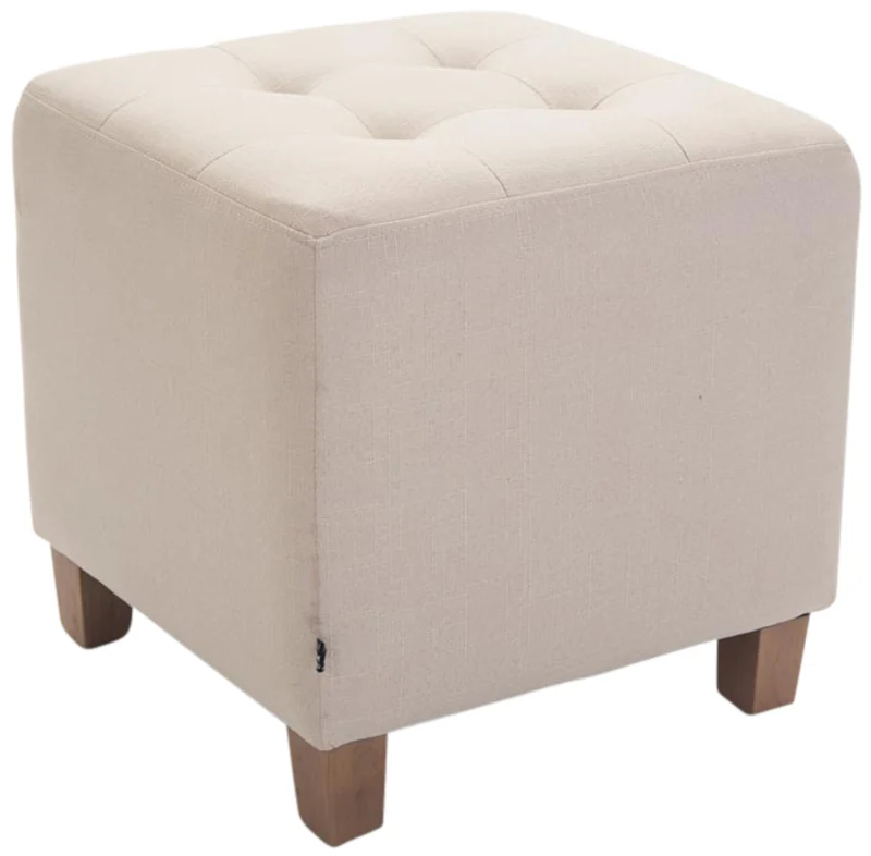 Lot de 2 poufs carrés en tissu crème avec pieds en bois 45x45 cm – Assise capitonnée élégante 10_0006592